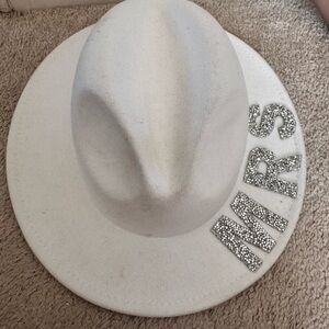 Elegant White Hat with Sparkling 'MRS' Detail